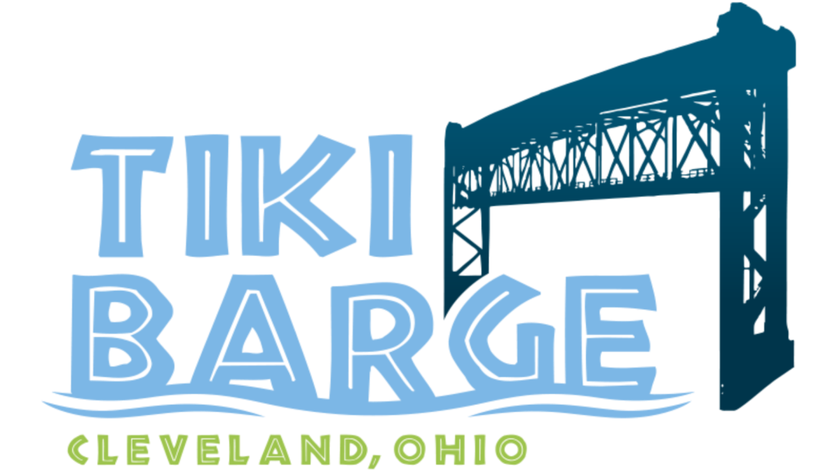 Logo with 'Tiki Barge' and a bridge silhouette, 'Cleveland, Ohio.'