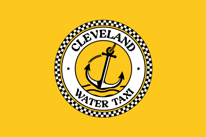 Cleveland Water Taxi logo with anchor and lifebuoy on yellow background.